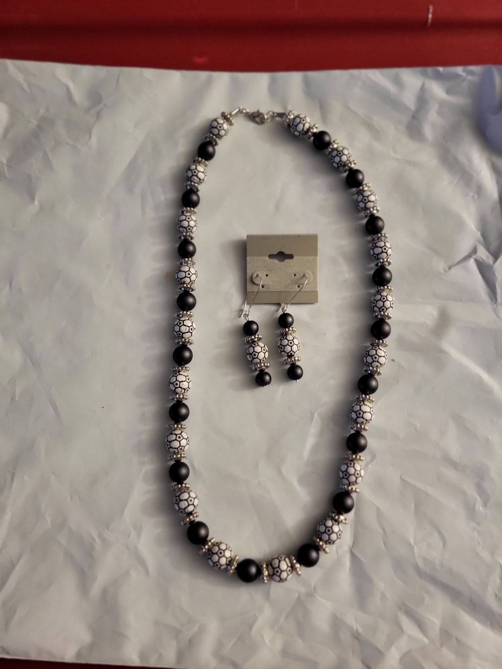Dark Gray and White Beaded Necklace & Earrings Set - Women Jewelry
